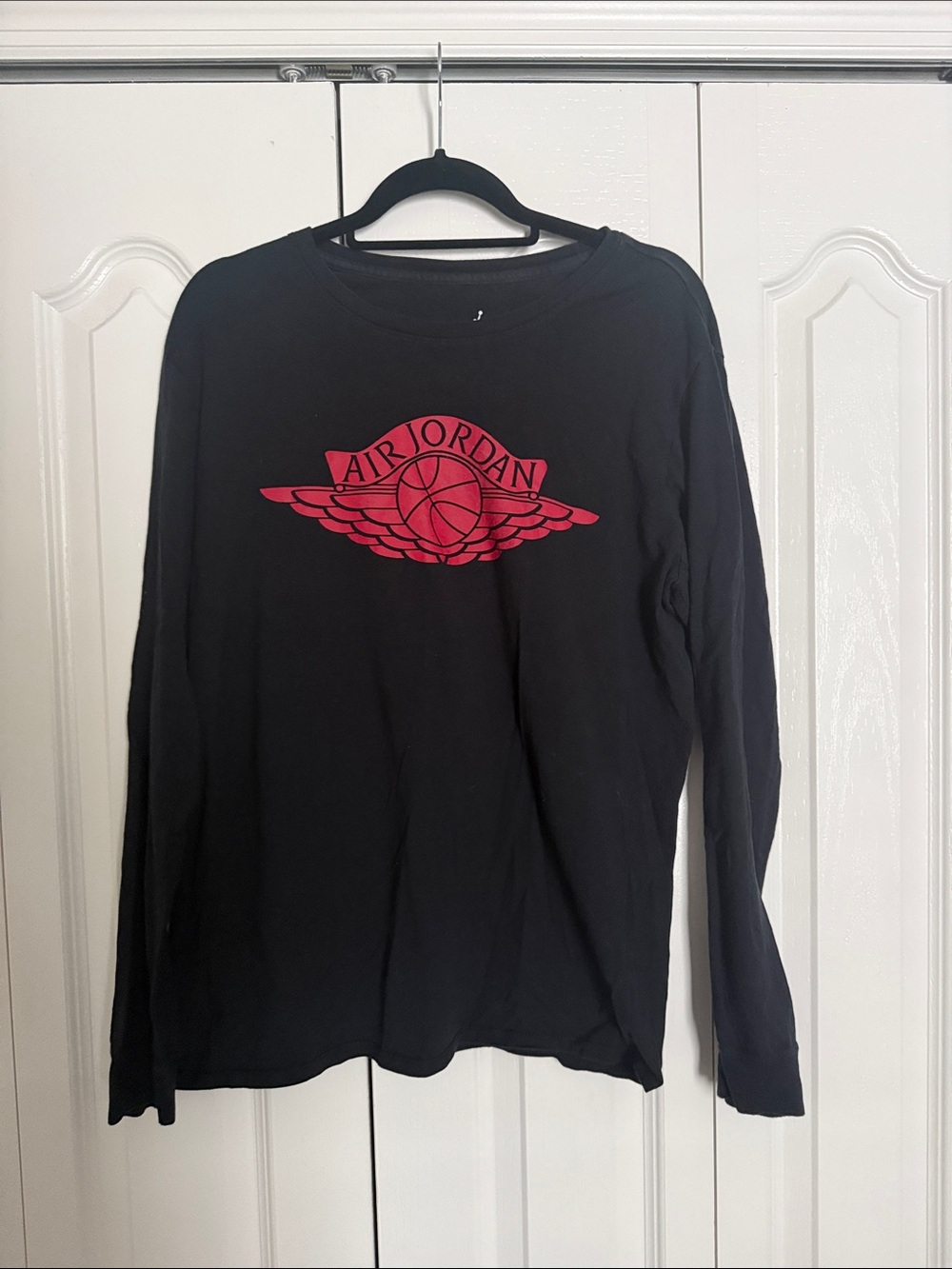 Jordan Black Long-Sleeve Tee with Red Air Jordan Wing Logo